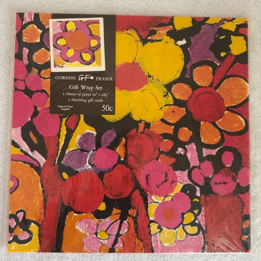 Gordon Fraser Gift‎ Wrap Set Vintage England Multicolor MCM Floral Cocktail 2pk